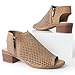 J. Adams Tracy Perforated Flat Bootie - Casual Open Toe Low Heel - Cut Out Shoe, Light Taupe, 7.5