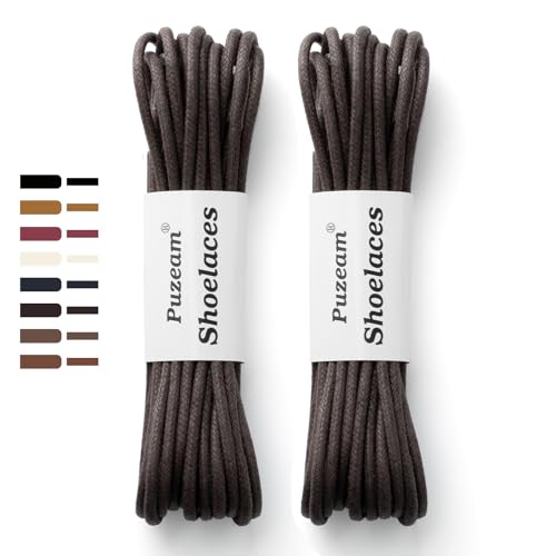 Puzeam 2 Pares Cordones Encerados Redondos Finos de Zapatos de Vestir, 3 mm Cordones Elegantes para Hombres y Mujer, Cordones para zapatos de ciudad, Business Cordones de Zapatos Marrón Oscuro 80 cm