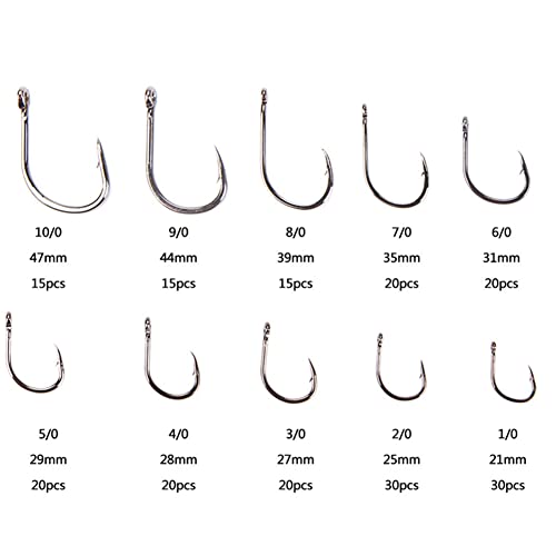 GudGmtoy Live Bait Circle Angelhaken, Größen 1/0-10/0#, 205 Stück, Edelstahl, großer riesiger Hai, extra starker… – Bild 4