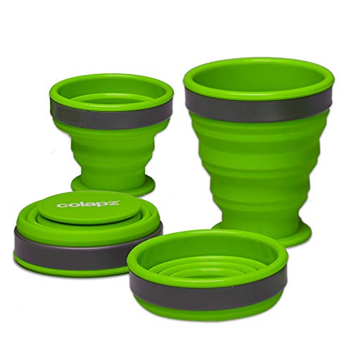 Colapz Tazas de Camping Plegables - 200ml Taza de Viaje Reutilizable para Ahorrar Espacio - Paquete de 4 - Verde