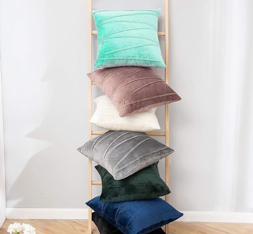 Image of Khooti Velvet Striped Cushion Cover Pack of 1-28 inchX28 inch /71X71 Cm | Teal Green | Soft Pillow Covers Cushion Case for Sofa Bedroom Living Room Chair Car, Cushion Cover with Zig Zag Pattern