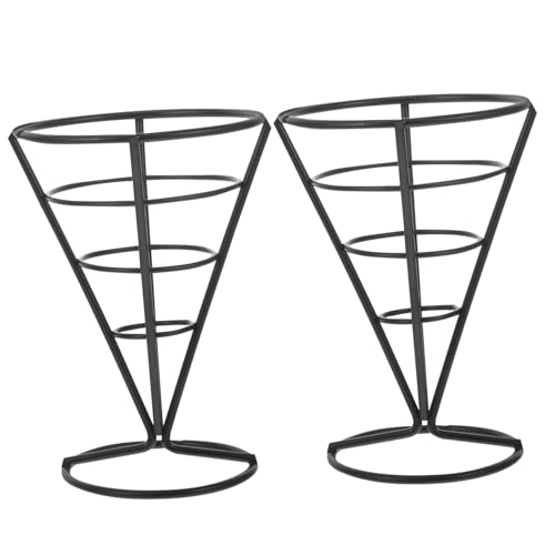 OFFSCH 2pcs French Fry Cone Stand Metal Wire Snack Basket for Restaurant Appetizer Serving Rack Fries Chips Holder