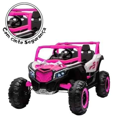 Carro Quadriciclo Elétrico Infantil Rosa 12V com Som Música e Buzina