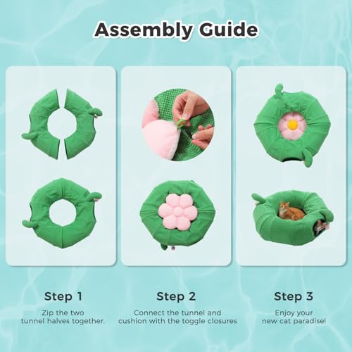 Image of PAWZ Road Cactus Cat Tunnel Collapsible Cat Donut Tunnel with Flower Bed | 38 inch diameter,2 tunnels & flower mat form Large cat tunnels Peephole & dangling balls for indoor adult cat