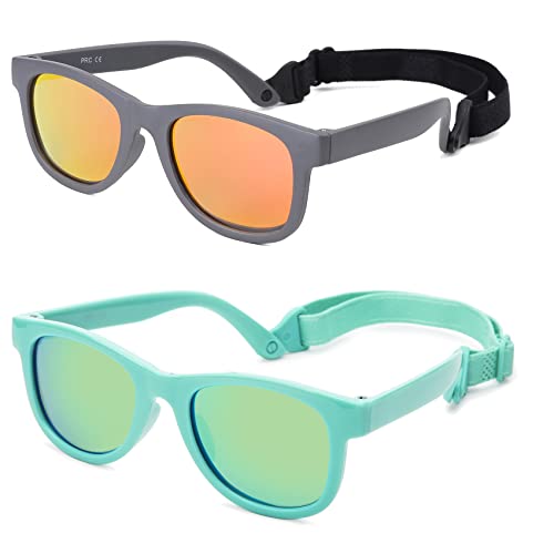 Image of COASION Bendable Flexible Polarized Newborn Baby Sunglasses with Strap for Infant Boys Girls Age 0-12 Months CA8042