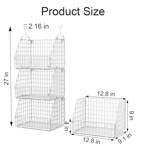 Image of PUPPYCUTE Hanging Closet Organizer and Storage, Clothes Hanging Shelves Wire Baskets for Clothing Sweaters Purse Handbags Shoes White 3 Tier