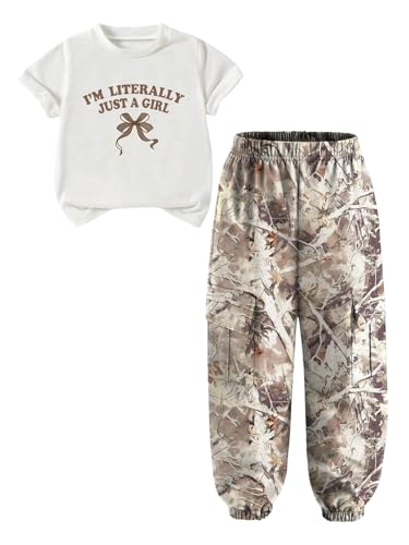 SOLY HUX Toddler Girl's Summer 2 Piece Outfits Graphic Short Sleeve T Shirt and Camo Pants Clothing Set Streetwear