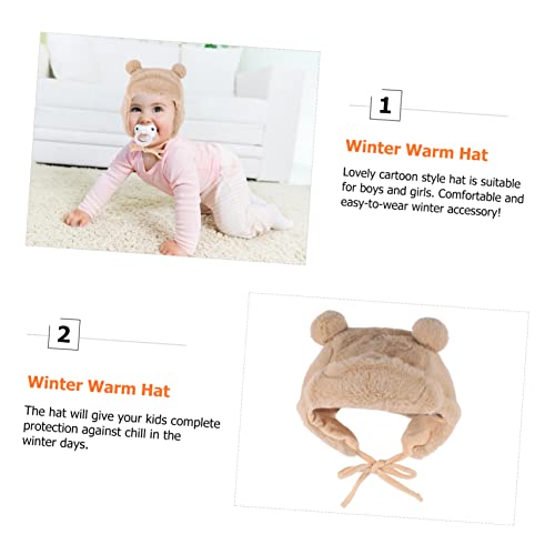 Cute Plush Ear Flap Hat for Newborn Boy Plush Hat Winter Cap Cartoon Ear Design Khaki2