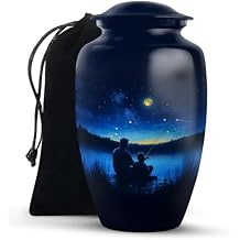 Fisherman Large Outdoor Urns for Ashes Adults Males - Fishing Funeral Urn for Human Ashes Adult - Ash Container for Women - Cremation Urns for Men - Dad Blue Urn for Burial in Ground 10 Inch