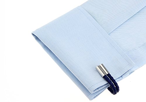 Gemelos trenzados de cuero azul en caja de regalo miniatura 3