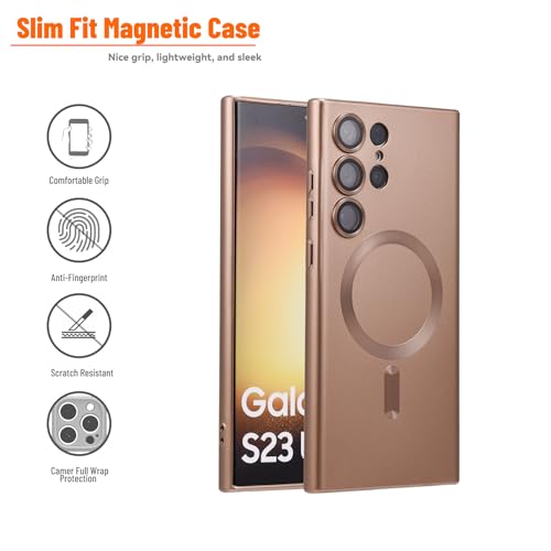 Image of Magnetic for Samsung Galaxy S23 Ultra Case,Soft Silicone Slim Fit Anti-Scratch Phone Case Cover with Camera Protection,Compatible with MagSafe,Brown