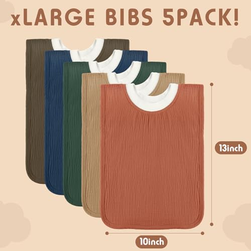 image for Newwiee Large Muslin Pullover Baby Bibs Full Coverage Toddler Slip on 