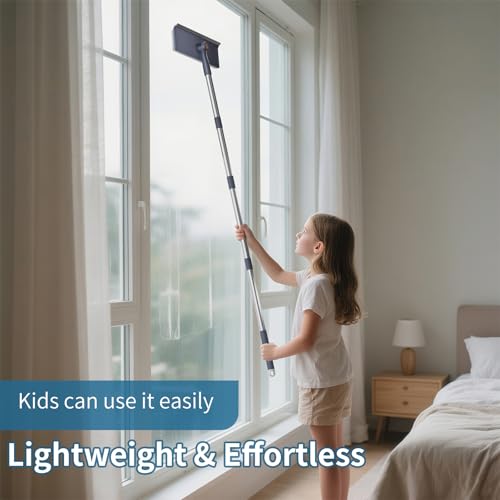 Image of 3 in 1 Window Squeegee for Home, Window Cleaning Kit with 60 inch Extension Pole, Professional Window Cleaner Tool for Outdoor Windows, Glass, Mirrors, Screens with 3 Microfiber Cloths & Screen Brush