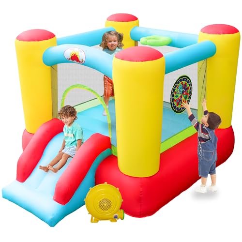 WELLFUNTIME Inflatable Bounce House Slide, Kids Jumping Castle with Blower, 100x77x63 Inch Bouncy Castle