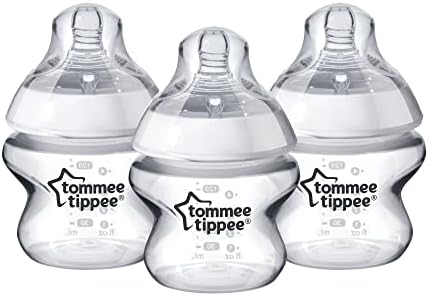 Tommee Tippee Closer to Nature® Baby Bottles, Breast-Like Teat with Anti-Colic Valve, 150ml, Pack of 3, Clear
