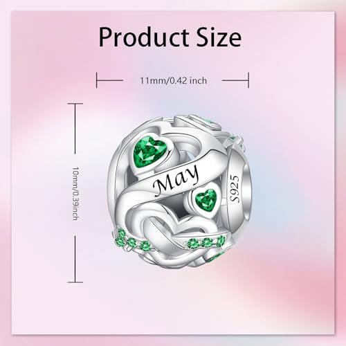 Image of Birthstone Charm 925 Sterling Silver Charms fits Bracelets and Necklace Pendant Bead Happy Birthday Charms Jewelry Present for Women Family Friends