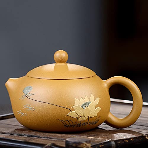 Siline Zisha Teapot 10.5 Oz,Genuine Yixing Clay Half-Handmade Tea Pot With Filter,Chinese Kung Fu Infuser Brew Tea Maker Set - Xishi,Yellow Duanni Clay #TOP6