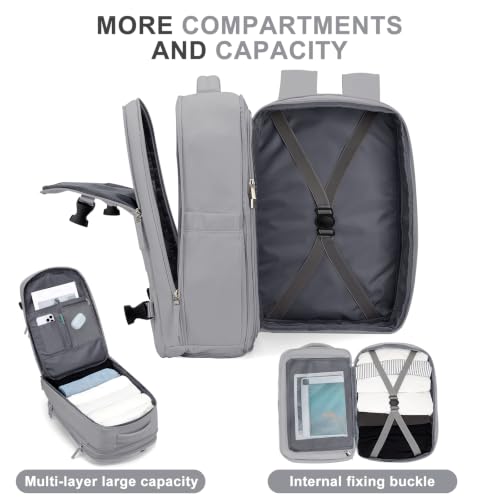 Image of coowoz Large Travel Backpack For Women Men, Carry On Backpack,Hiking Backpack Waterproof Outdoor Sports Rucksack Casual Daypack Expandable Heavy Duty Extra large Backpack Grey Expansion