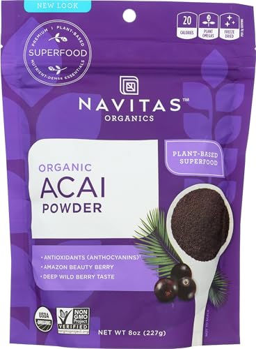 Navitas Organics Acai Powder for Smoothie Bowls Oatmeal Dips Sauces & More Antioxidants Omega 3 6 9 Fiber - USDA Organic Non GMO Kosher Gluten Free Keto (8oz. Bag 76 Servings)