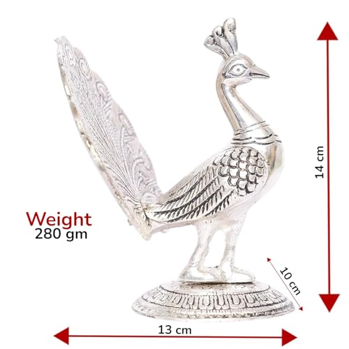 Image of KridayKraft Peacock Metal Statue Idol Decorative Showpiece Feng Shui As Table Top Figurine for Living Room Bedroom Home Office Decor for Decoration & Gifting Purpose (Silver)
