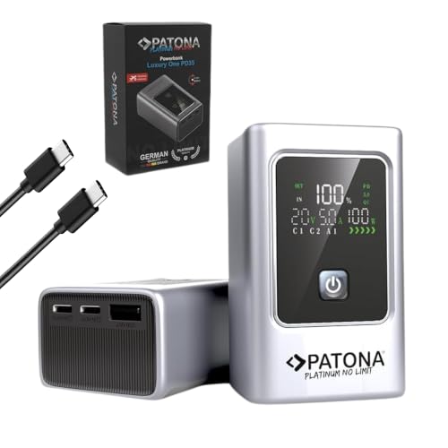 PATONA Platinum Powerbank Luxury One | PD35W | 10 000 mAh, 37 Wh | Type : Li-Ion | Sortie : 2 x USB-C - 1 x USB-A | Dispositifs de protection - Surcharge, décharge profonde, court-circuit, surchauffe