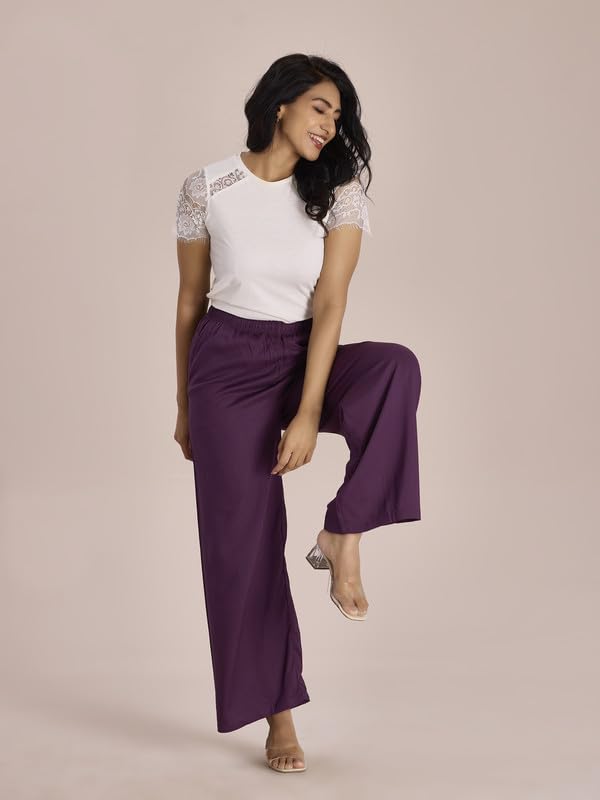 Image of GO COLORS Soft Viscose Basic Palazzo Full Length for Women| Breathable, Mid Rise, Relaxed Fit