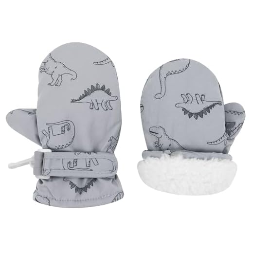 Urban Virgin Infant Baby Toddler Kids Winter Mittnes Lined Fleece Warm Waterproof Ski Snow Gloves For Boys Girls Grey Dino 6-24 Months