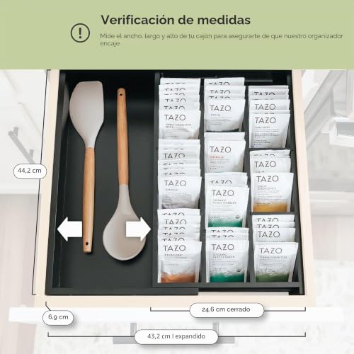 Organizador de cajones KitchenEdge negro de alta capacidad con paredes ajustables 5