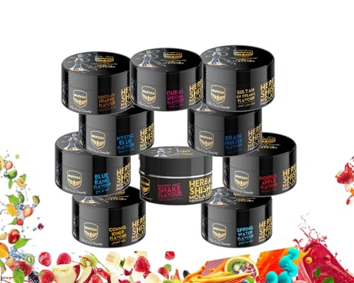 MUFASA Premium Herbal Shisha Hookah Molasses - Super Saver Combo (100% Nicotine and Tobacco Free) - Organic Nicotine Free Shisha - Pack of 10 Best Flavors, 50G Each