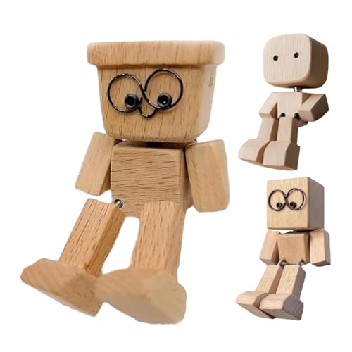 Lot de 3 figurines en bois, en forme de secoueur en bois, décoration amusante, pieds mobiles en bois, figurines d'action en forme de secoueur, décoration de tableau de bord, figurines pour table