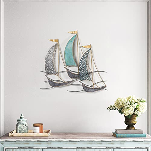Edeco 3D Metal Ship Wall Décor, Metal Sailboat Wall Sculpture Nautical Décor, Handmade Boat Hanging Ornament Home Decoration #TOP2