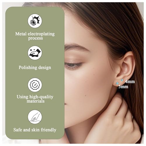 ZDE Titanium Flatback Earrings for Women Turquoise/Black Oxy/Malachite Stud Earrings Flat Back Ladies Earstuds Hypoallergenic Cartilage Flatback Earring 4MM/5MM3