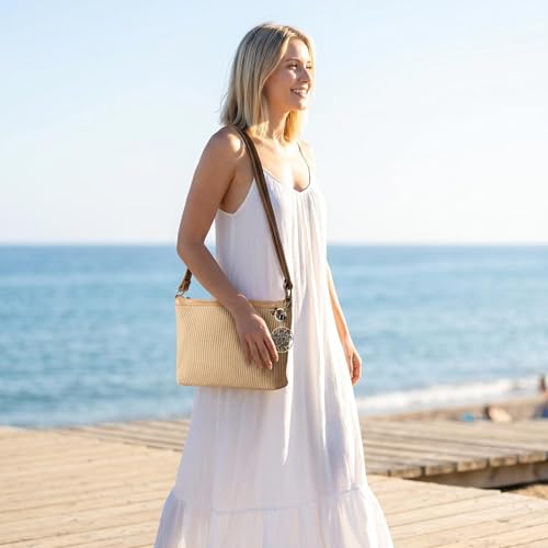 Bolso tejido de rafia boho para mujer miniatura 3