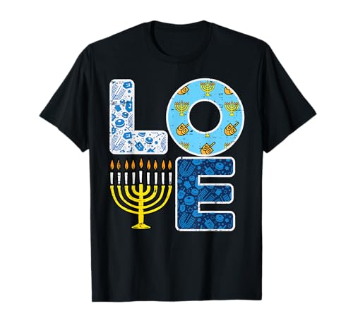 Love Hanukkiah Menorah Jew Hanukkah Chanukah Uomini Donne Bambini Maglietta