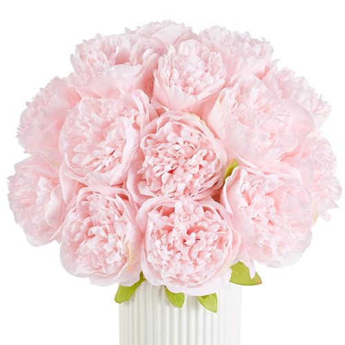SITUMEIZI 10PCS Artificial Peony Flowers, Real Touch Fake Silk Bouquet with Stems for...