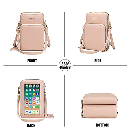 Image of myfriday Touch Screen RFID Phone Crossbody Purse with 2 Straps for Women | Clear phone window, RFID card space, 11 slots and zip pockets support quick calls, errands, theme parks and travel