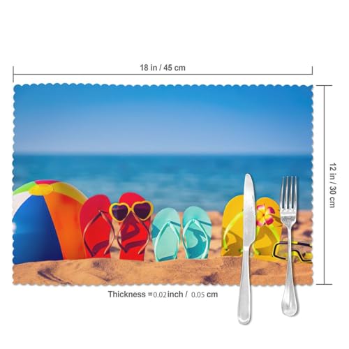 Set de table plage en polyester lavable Lot de 6 napperons 30x45 cm