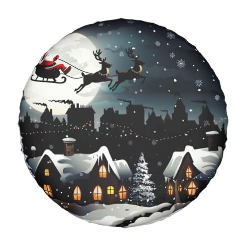 Image of Winter Santa Claus Flying Spare Tire Cover for Rv Trailer Camper- Cute Xmas Winter Waterproof Wheel Protectors Cover Universal Fit for Truck SUV Travel New Year Outdoor-16 inch
