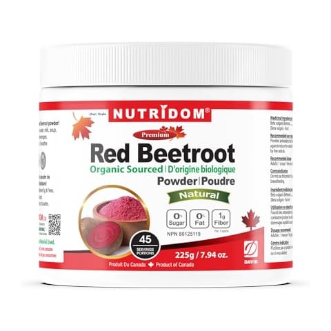 Nutridom Red Beet Root Powder, Organic-Certified, 5,000 mg per Scoop, Non-GMO, Vegan, Gluten-Free, Soy-Free, Dairy-Free, Unsweetened, 45 Servings, 7.94 oz. (225 g) Cover