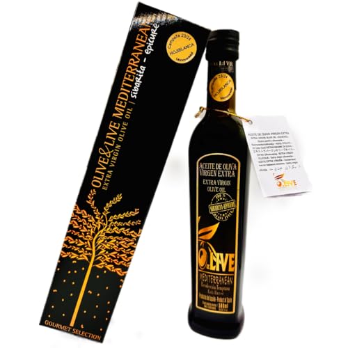 ACEITE DE OLIVA VIRGEN EXTRA- OLIVE&LIVEMEDITERRANEAN, SIBARITA-HOJIBLANCA 23/24 - Recolección Temprana - Premium - Cosecha - AOVE GOURMET100% – Delicatesen - Botella 500ml