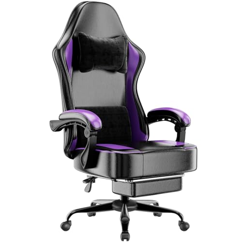 Fruyyzl Sillas Gaming con Reposapies, Silla Gamer Adulto con Respaldo Lumbar, Silla Escritorio Gaming Ajustable en Altura, Silla Ordenador en Piel Sintética (Gama Media, Púrpura)