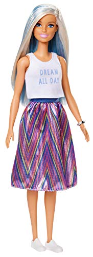 Barbie Fashionista Muñeca con mechas Azules y Falda Estampada (Mattel FXL53)