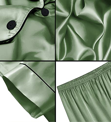Image of SWOMOG Men Satin Silk Pajamas Sets Short Sleeve Sleepwear Button-Down PJs Sets Two-Pieces Loungewear with Pockets