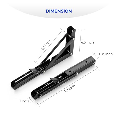 Image of Ravinte 4 Pack 10 Inch Folding Shelf Brackets - Matte Black, Heavy Duty Collapsible Brackets for Tables and Benches - Space-Saving Design