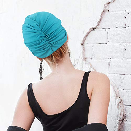 Image of DRESHOW 5 Pack Knotted Headwraps for Women African Turban Pre-Knotted Beanie Headwraps Hair Covers
