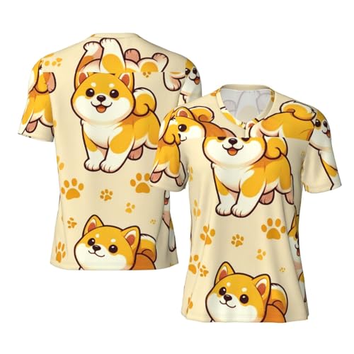 Stylish Athletic Sports Jersey Shiba-Inu-Puppy Men's Rugby Jersey X-Large Black