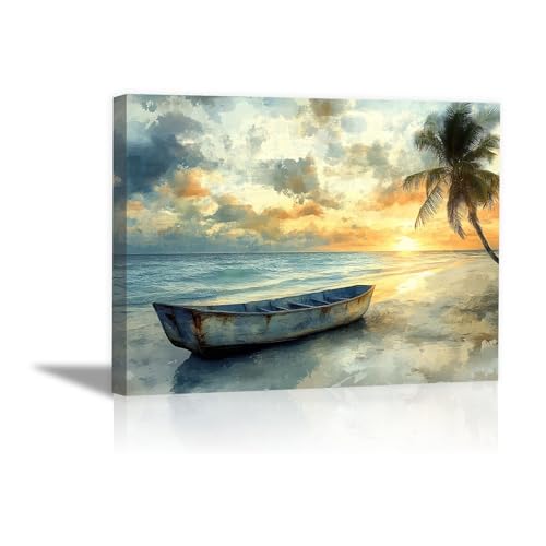 Cuadros modernos de barco y atardecer gris en lienzo de 20x30cm con marco