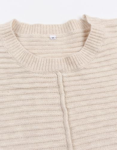 Womens 2025 Fall Sweater Long Sleeve Ribbed Knit Pullover Loose Crewneck Split Sweater4