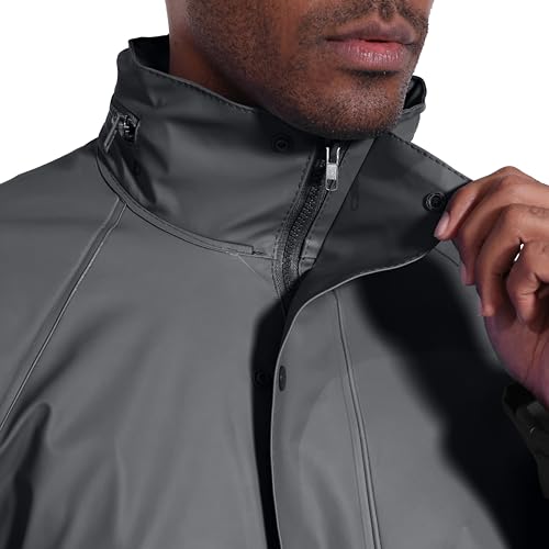 Image of Men's PRO Workwear 3-Piece Waterproof PU Rain Suit - Heavy Duty Hooded Jacket & Bib Pants for Outdoor Work, Sea Fishing