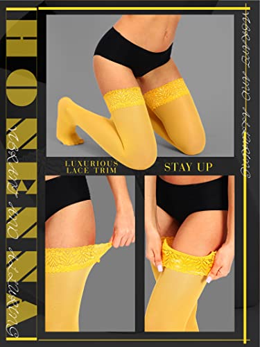 Image of HONENNA Semi Sheer Stay Up Lingerie Thigh High Stockings Lace Top Size A-F